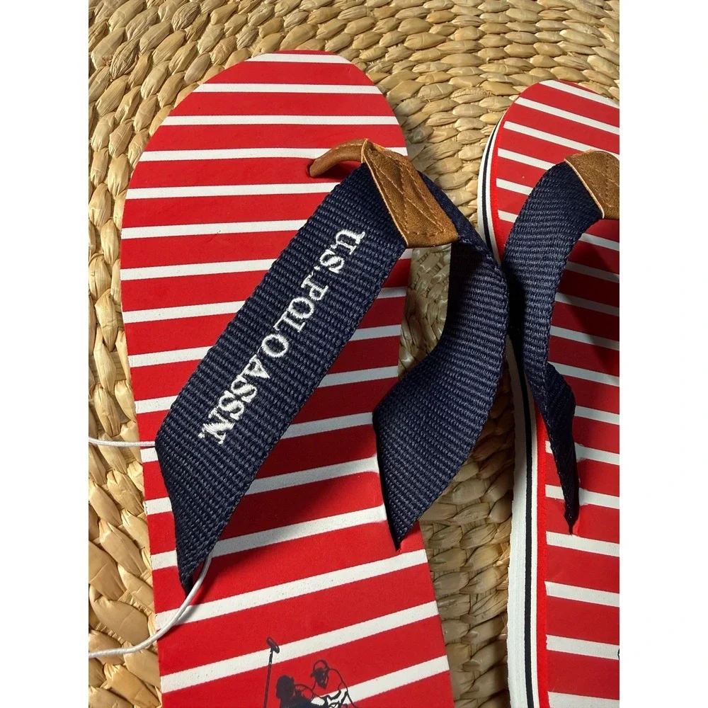 U.S. Polo Assn. Flip Flops Red‎ Striped Sandals Casual SummerSize 7/8